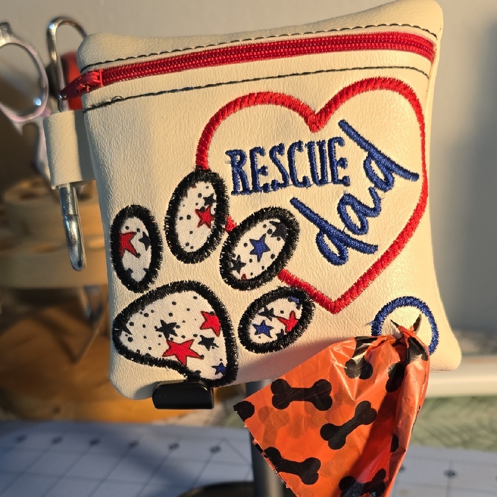 Rescue Dad Dog Waste Bag Holder with Heart and Paw Design